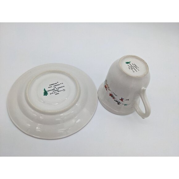 vintage Farberware White Christmas Snow Teacup And Saucer Coffee Mug set of 2 - Picture 8 of 9